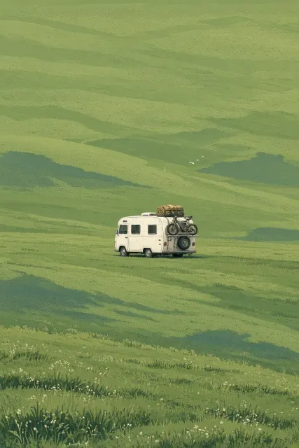 Vintage Camper Van in Endless Grassland Print