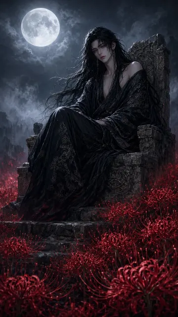 CG Illustration image example: Dark Demon Lord Amongst Red Spider Lilies CG Art