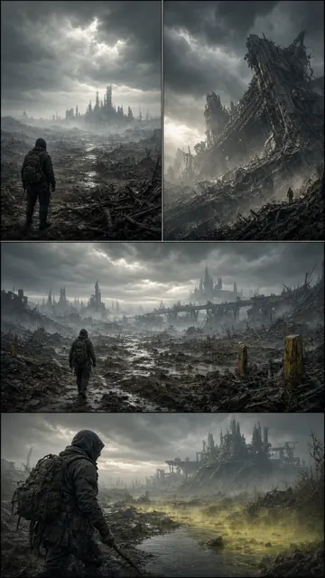 cyberpunk image example: Post-Apocalyptic Survival Sci-Fi Film Polyptych