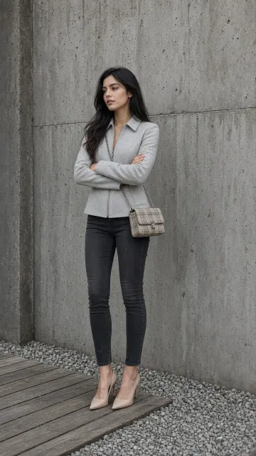 Morandi Tones image example: Minimalist Chic Outdoor Street Style Portrait