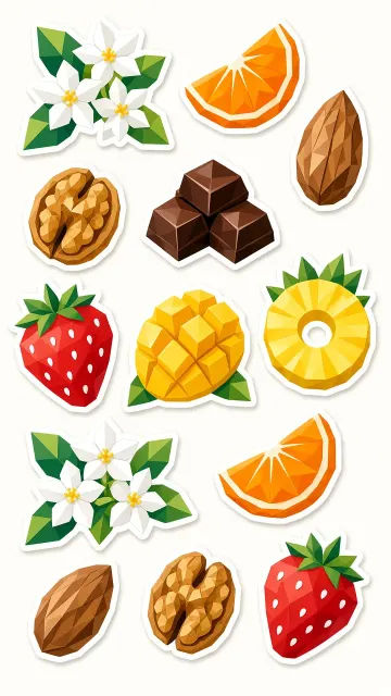 Sticker Art image example: Flat Vector Fruit and Nut Sticker Illustration