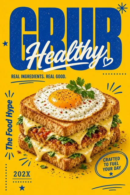 Poster Design image example: Retro American Fast Food Fried Egg Toast Poster