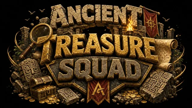 Cartoon Chibi image example: Adventure Cartoon Ancient Treasure Squad Typography