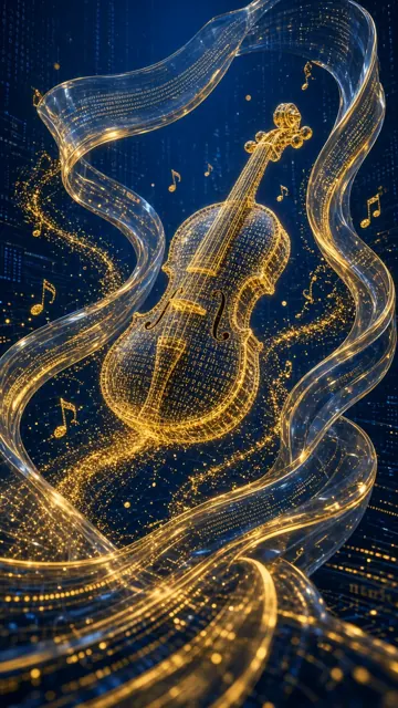 Metallic Texture image example: Golden Particle Tech Violin Digital Art