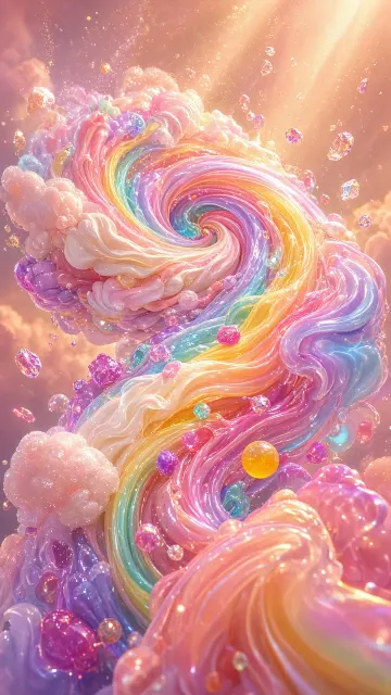 3D Rainbow Gradient Food Tornado Illustration