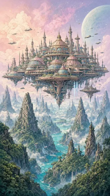 Alien Landscape image example: Retro Sci-Fi Anti-Gravity Floating Space Metropolis