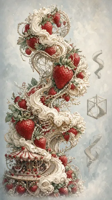 Whimsical Narrative Strawberry Carousel Illustration