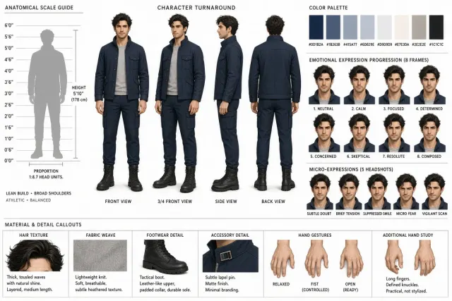 Turnaround image example: Comprehensive Character Design Turnaround Sheet