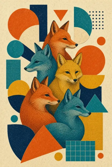 Abstract Poster image example: Abstract Fox Dense Line Art Poster