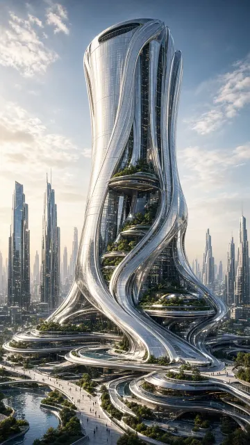 Futuristic Metallic Megacity Skyline