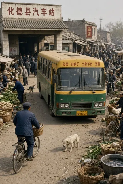 1980s Chinese County Bus Station Street Scene