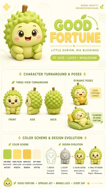 Character Sheet image example: Cute 3D Durian Character Brand Identity Sheet