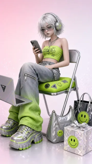 Anime image example: Y3K Vinyl Toy Virtual Trend Girl 3D Render