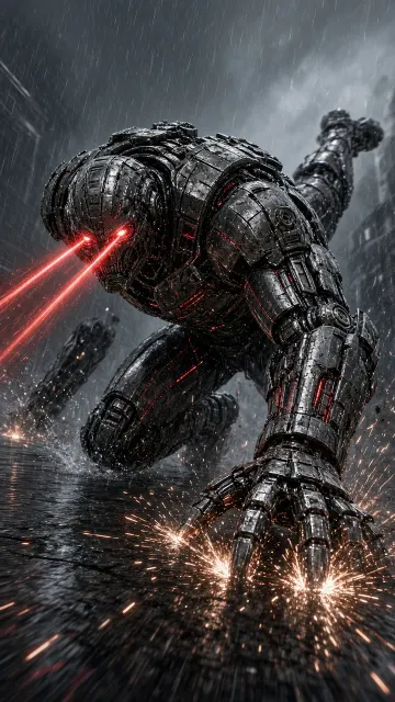 Dynamic Perspective image example: Cinematic Cyborg Warrior Battle Scene CG Illustration