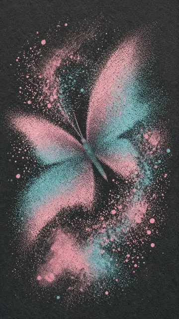 Risograph image example: Halftone Screen-Printed Abstract Darting Butterfly
