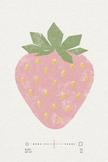Risograph Print image example: Risograph Style Pink Strawberry Graphic Illustration