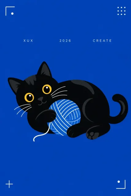 Vibrant Saturation image example: Flat Black Cat with Yarn Ball on Klein Blue