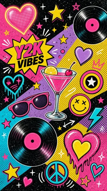Retro Graphic image example: Retro Y2K Pop Art Pattern with Hearts and Stars