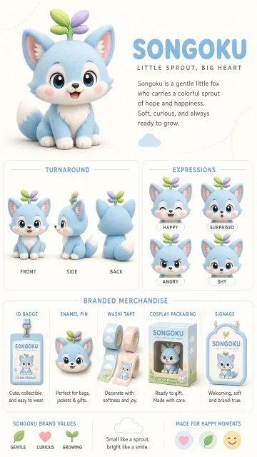 Animal Mascot image example: Chibi Blue Fox Character Brand IP Design Kit