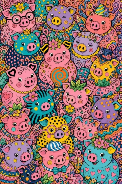 Character Illustration image example: Dense Pig Character Doodle Art Illustration