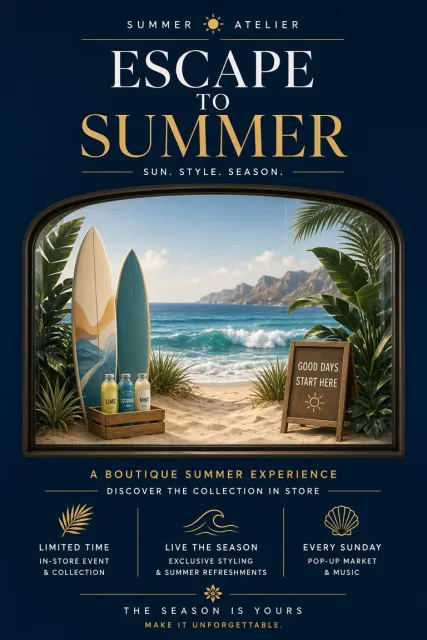 Commercial Marketing image example: Summer Showcase Window Display Poster