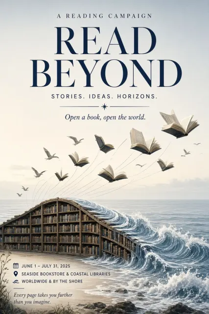 Book Cover image example: Seaside Bookstore Reading Event Poster