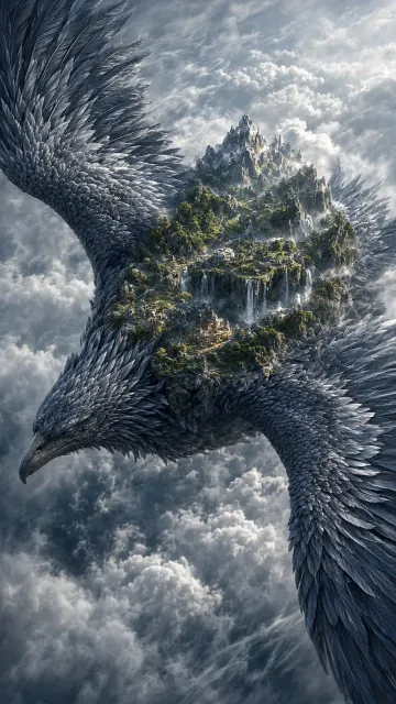 Mythical Kunpeng Bearing the World Overhead View