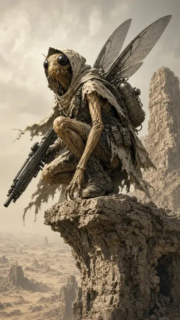 Desert Wasteland image example: Mutant Cicada Creature in Wasteland Desert