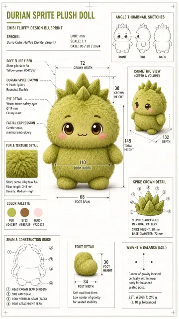 Draft Sketch image example: Chibi Durian Sprite Blueprint Design