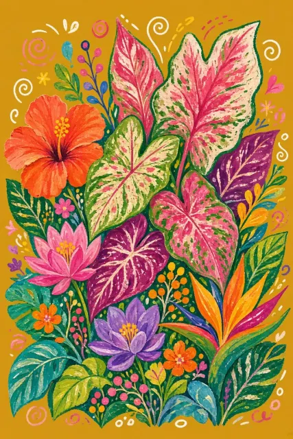 Warm & Cozy image example: Impressionist Caladium Tropical Plant Illustration