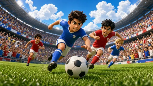 Stylized Cartoon image example: 3D Stylized Soccer Stadium Action Illustration