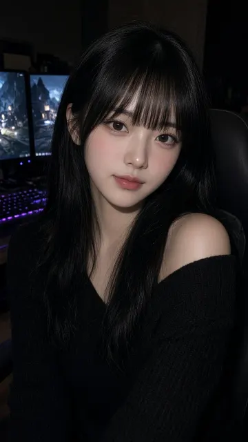 Candid Photography image example: Gaming Room Night Flash Selfie of Young Woman
