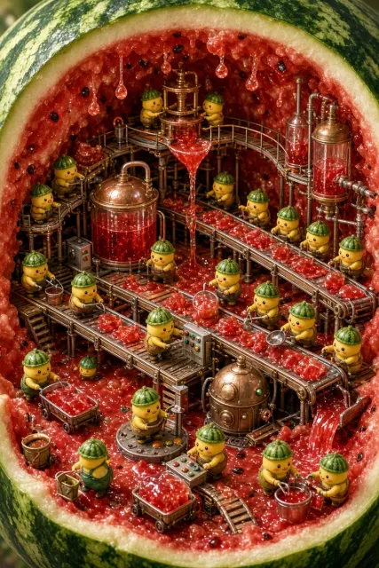 Miniature Watermelon Factory Cartoon Illustration