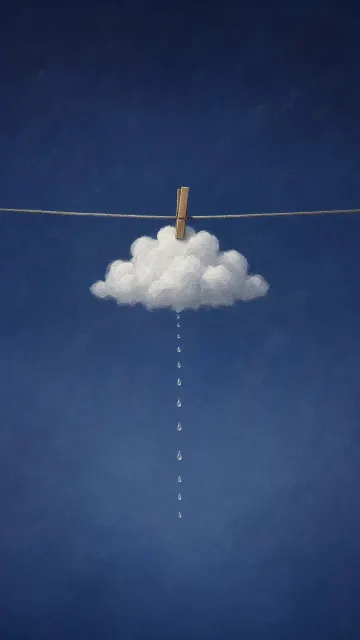 Surrealist Minimalist Cloud on a Clothespin Illustration