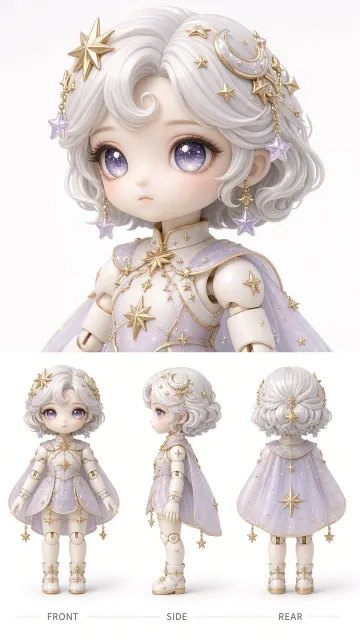 Model Sheet image example: Blind Box BJD Star Being Figure Three-View Model Sheet