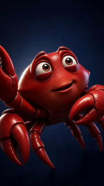 Ray Tracing image example: Cute Stylized Red Crab Character 3D Close-Up