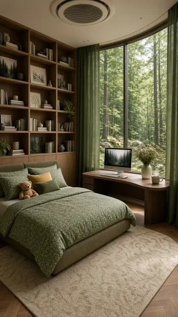 Cozy Lifestyle image example: Cozy Forest Greenery Bedroom Interior Design