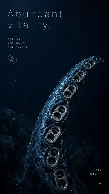 marine life image example: Hyperrealistic Octopus Tentacle Environmental Advocacy Poster