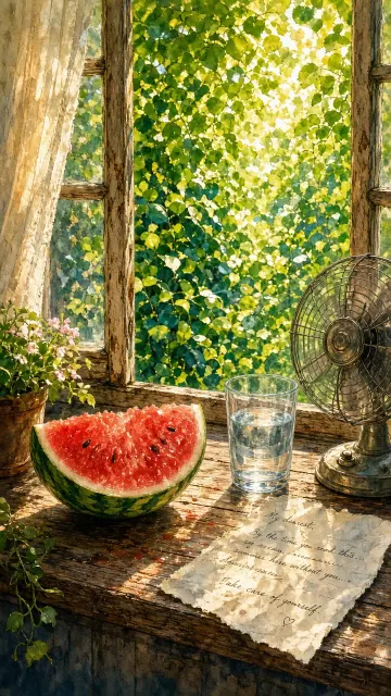 Anime image example: Bittersweet Summer Window Sliced Watermelon Illustration