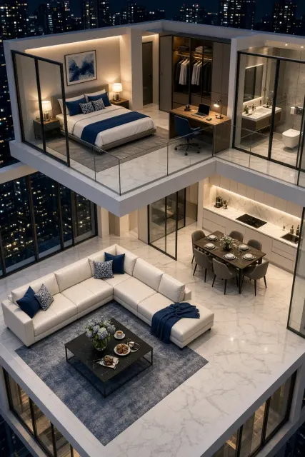 Modern Minimalist Loft Bird's-Eye View