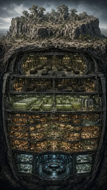 Cross-Section image example: Cross-Section Diagram of an Underground Post-Apocalyptic Bunker City