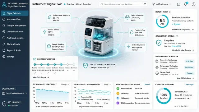 Presentation Template image example: Laboratory Equipment Digital Twin Management Dashboard UI