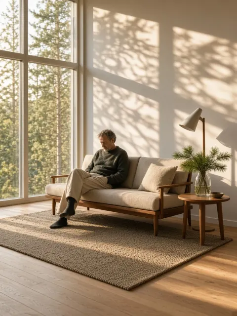 Solitary Figure in Afternoon Nordic Living Room