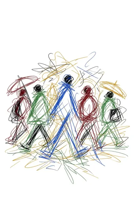 Street Scene image example: Minimalist Street Crowd Line Art