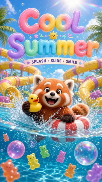 Cute Red Panda Splash Waterpark Poster