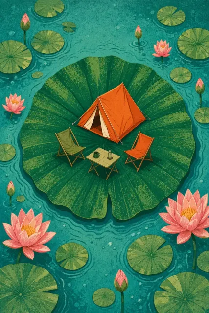 Screen Print Giant Lotus Leaf Camping