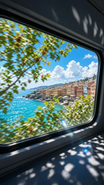 Coastal Train Window Realistic Wallpaper