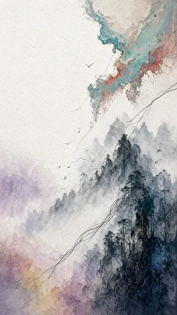 Oriental Ink Line Dreamscape Art