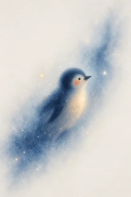 Healing Atmosphere image example: Granular Grain Minimalist Penguin Illustration