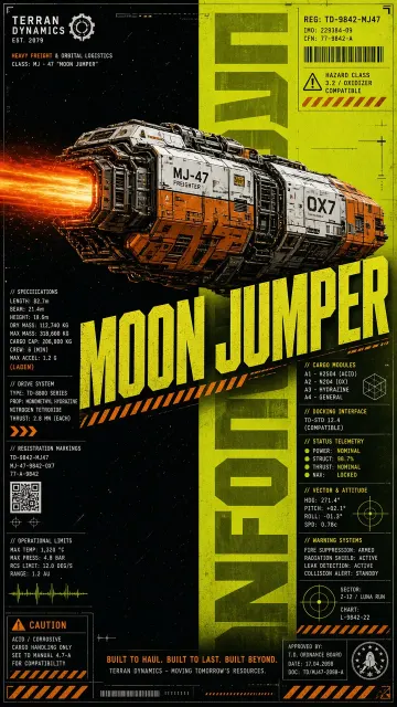 Retro Futurism image example: Retro-Futuristic Sci-Fi Cargo Freighter Poster